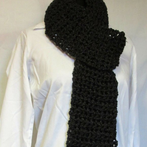 Black Scarf 88"x5" Long Goth Chunky Handmade Crochet Hand Knit Unisex Retro NWT - Picture 10 of 10